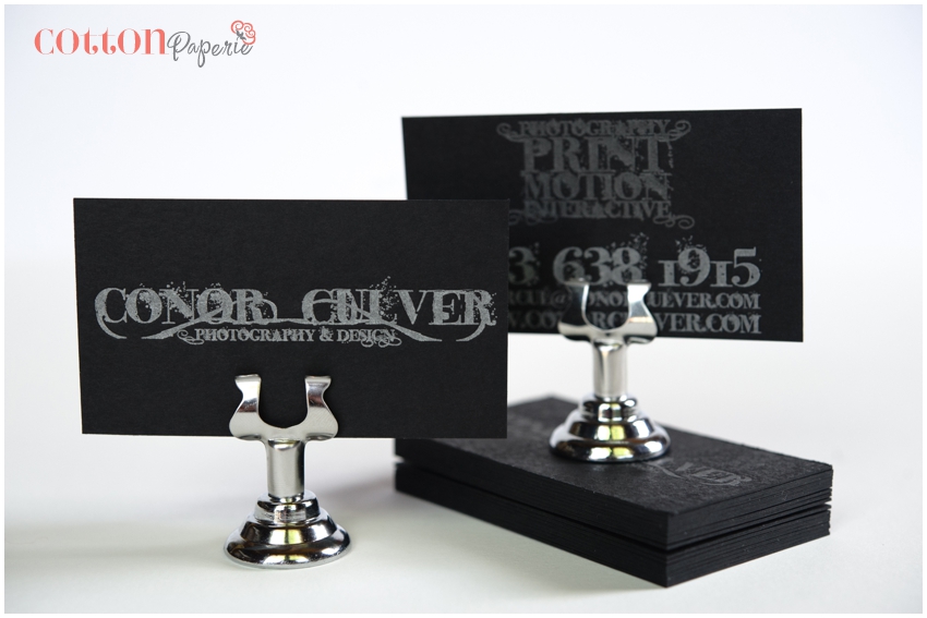 black paper letterpress with silver ink