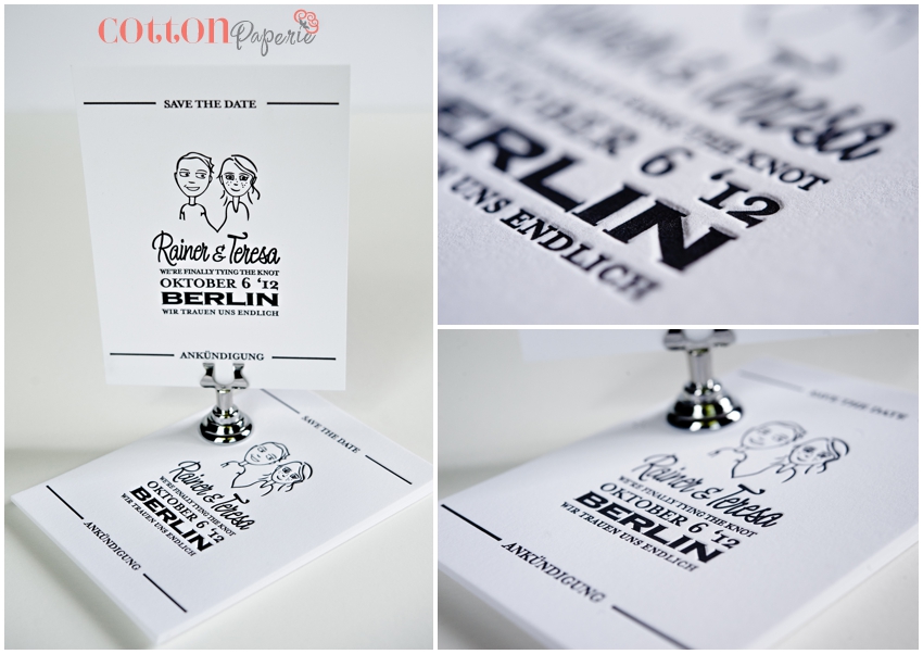 black and white letterpress invitation